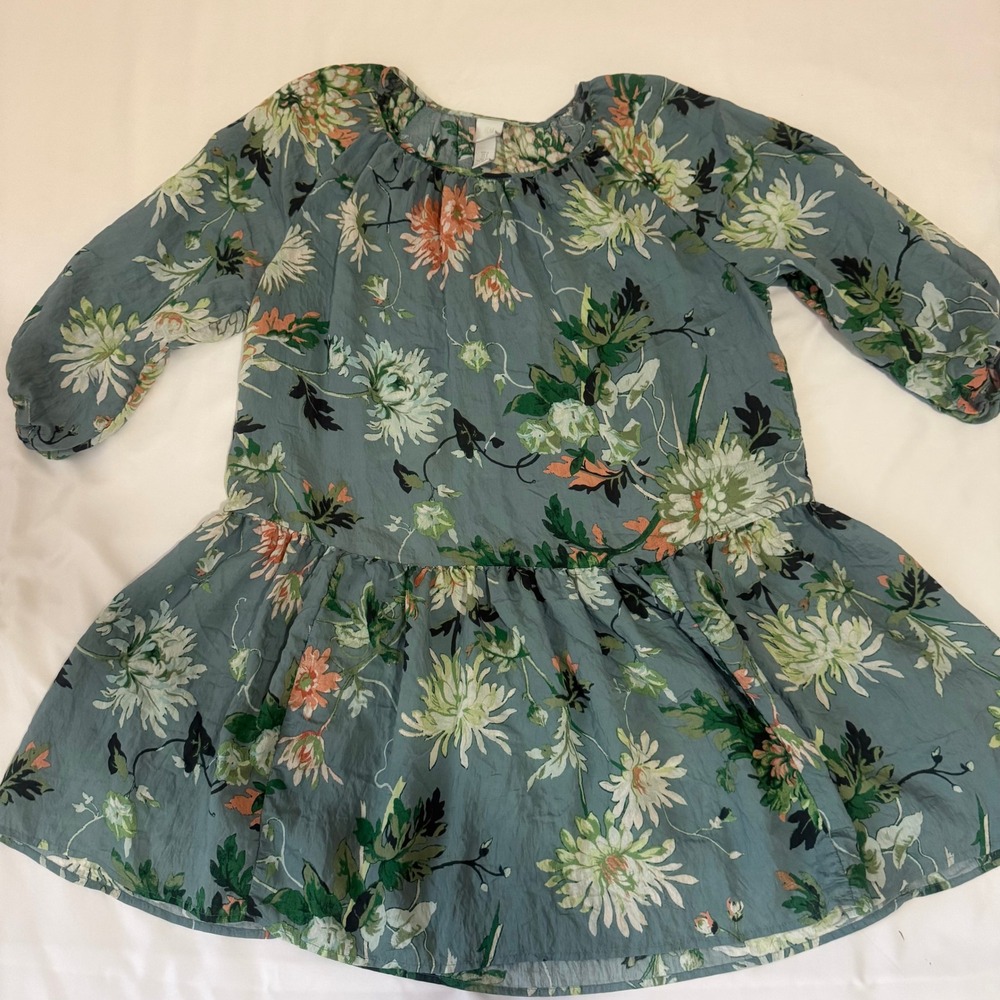 H&M‎ Floral Print Tiered Dress Blue Green Pink Long Sleeve Size S - Picture 3 of 12